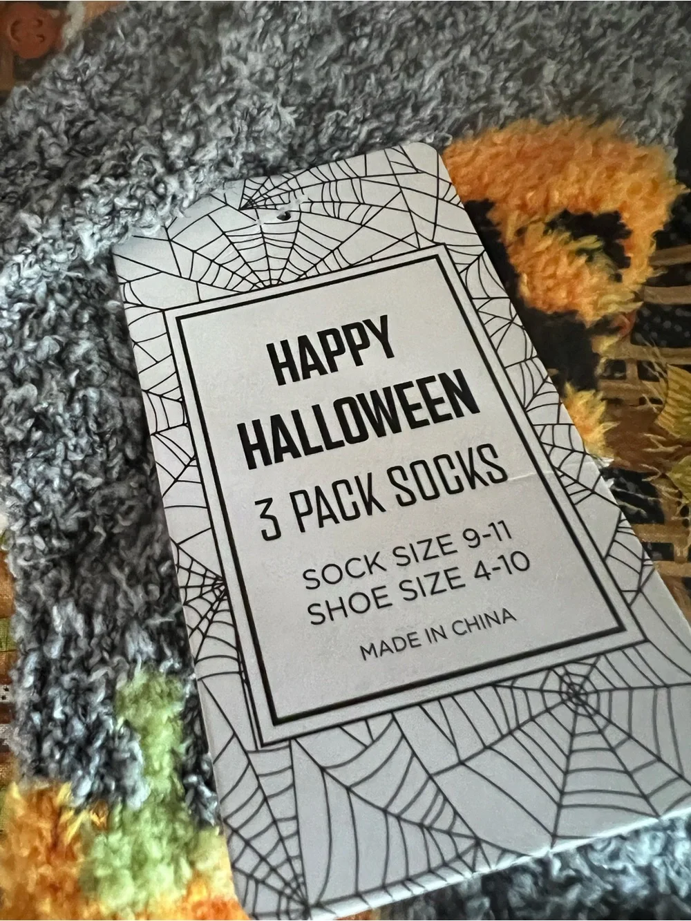 Happy Halloween Fuzzy Pumpkin Socks - Gray & Orange (3 Pack)